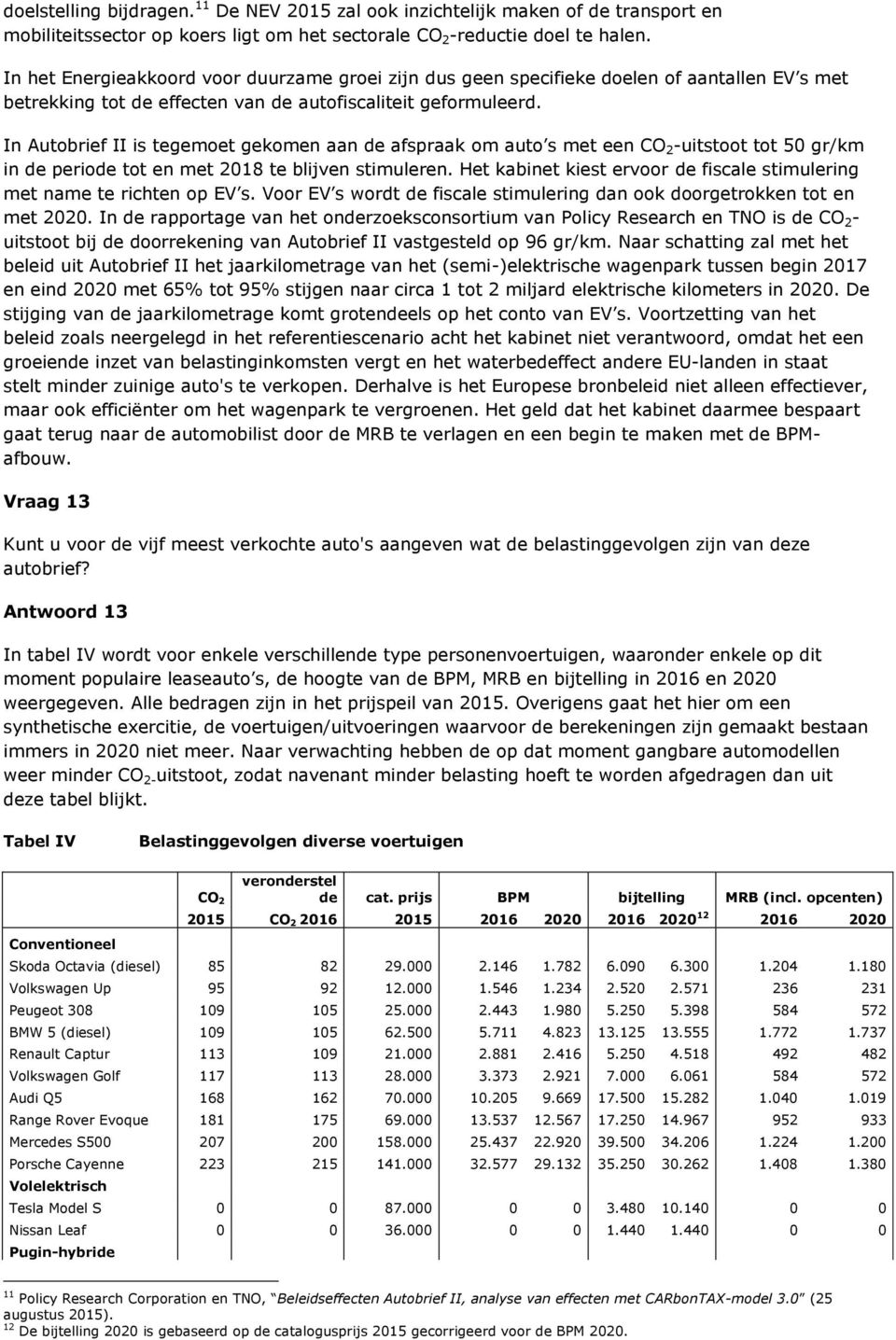 In Autobrief II is tegemoet gekomen aan de afspraak om auto s met een CO 2 -uitstoot tot 50 gr/km in de periode tot en met 2018 te blijven stimuleren.