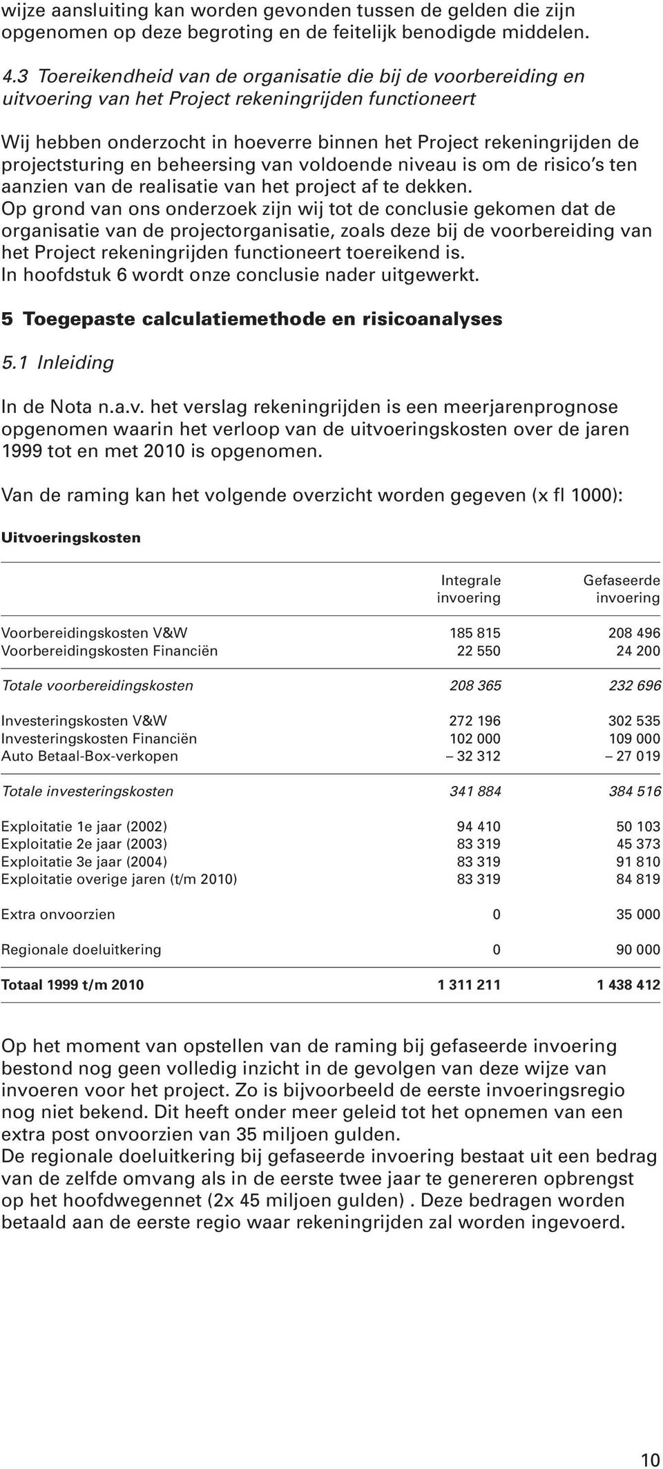 projectsturing en beheersing van voldoende niveau is om de risico s ten aanzien van de realisatie van het project af te dekken.