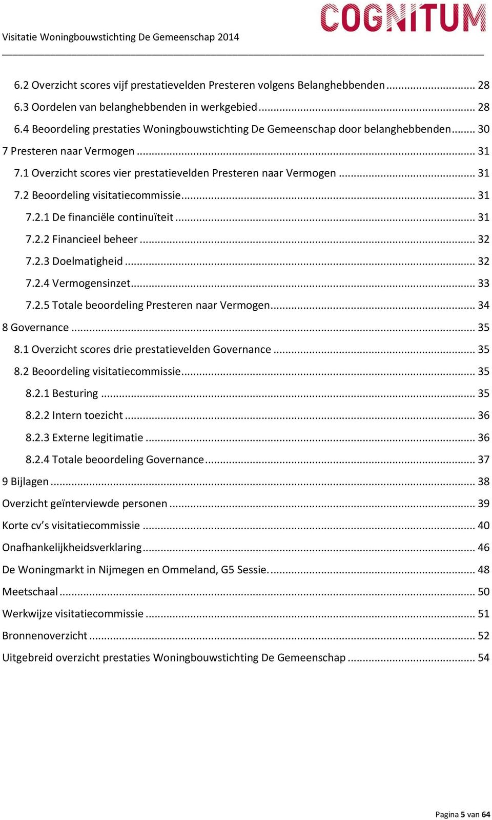 .. 32 7.2.3 Doelmatigheid... 32 7.2.4 Vermogensinzet... 33 7.2.5 Totale beoordeling Presteren naar Vermogen... 34 8 Governance... 35 8.1 Overzicht scores drie prestatievelden Governance... 35 8.2 Beoordeling visitatiecommissie.