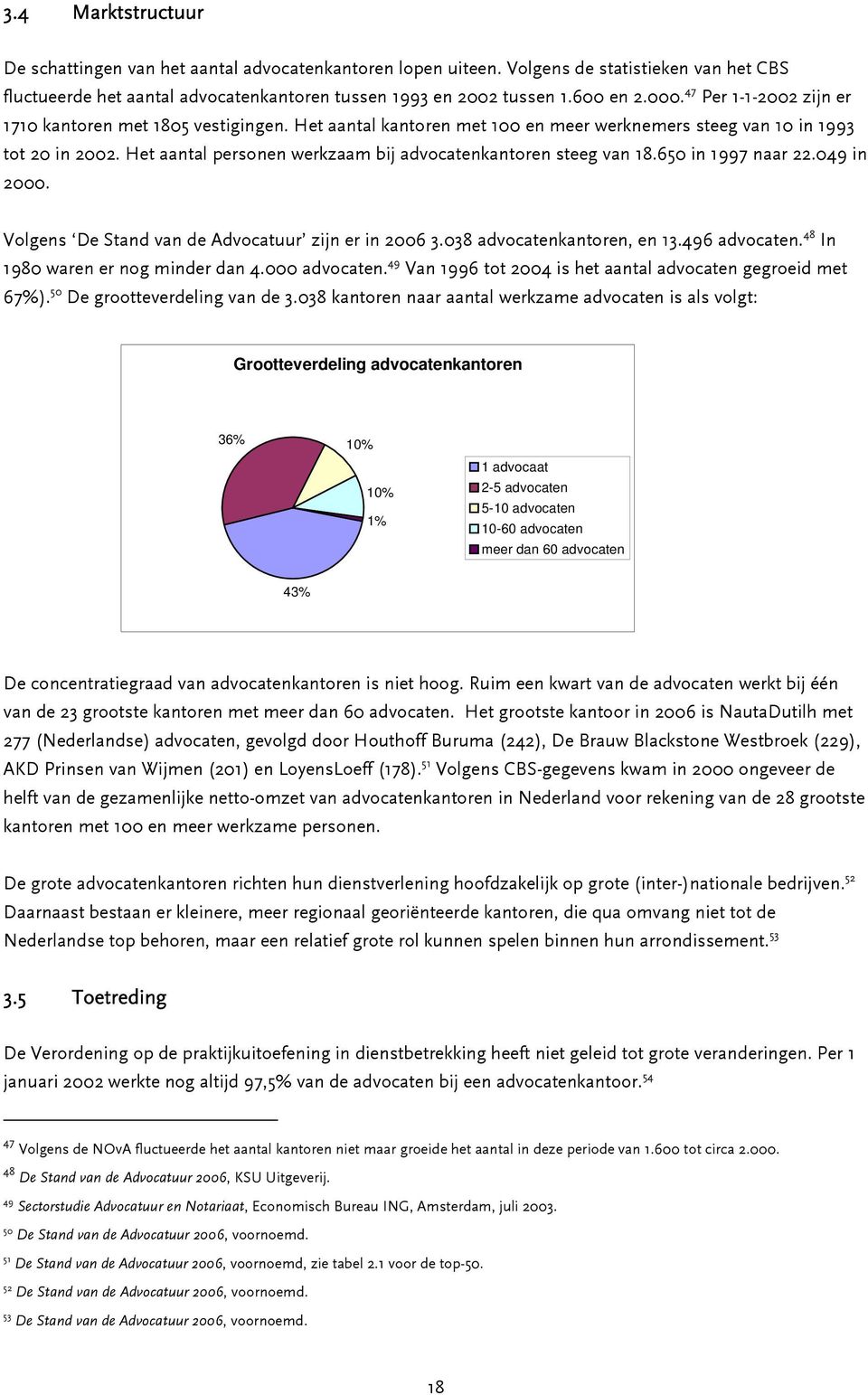 Het aantal personen werkzaam bij advocatenkantoren steeg van 18.650 in 1997 naar 22.049 in 2000. Volgens De Stand van de Advocatuur zijn er in 2006 3.038 advocatenkantoren, en 13.496 advocaten.