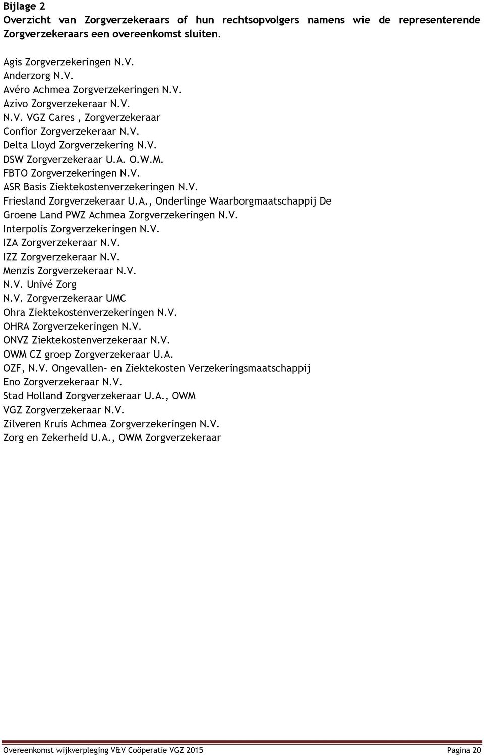 V. Friesland Zorgverzekeraar U.A., Onderlinge Waarborgmaatschappij De Groene Land PWZ Achmea Zorgverzekeringen N.V. Interpolis Zorgverzekeringen N.V. IZA Zorgverzekeraar N.V. IZZ Zorgverzekeraar N.V. Menzis Zorgverzekeraar N.