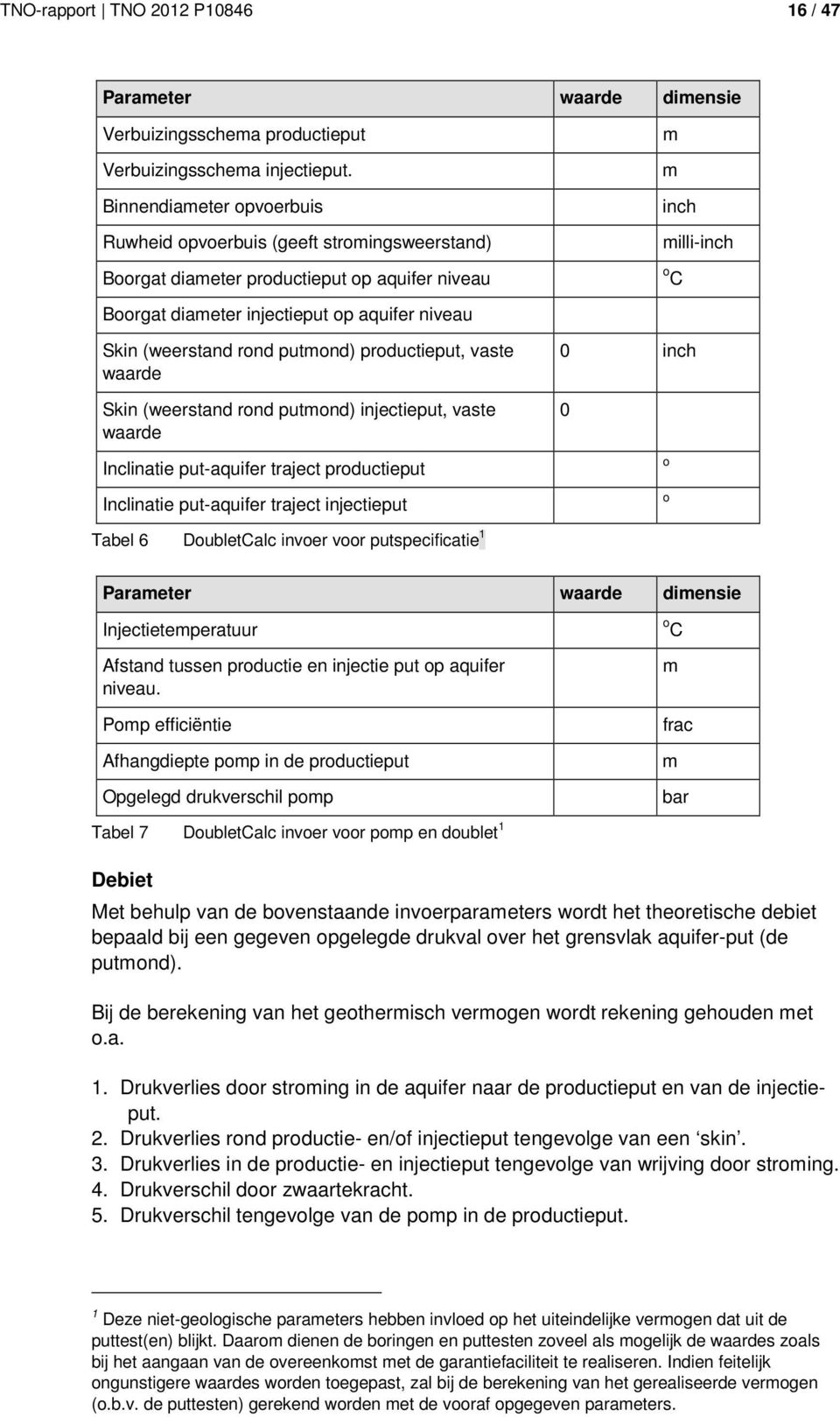 (weerstand rond putmond) productieput, vaste waarde Skin (weerstand rond putmond) injectieput, vaste waarde Inclinatie put-aquifer traject productieput Inclinatie put-aquifer traject injectieput 0