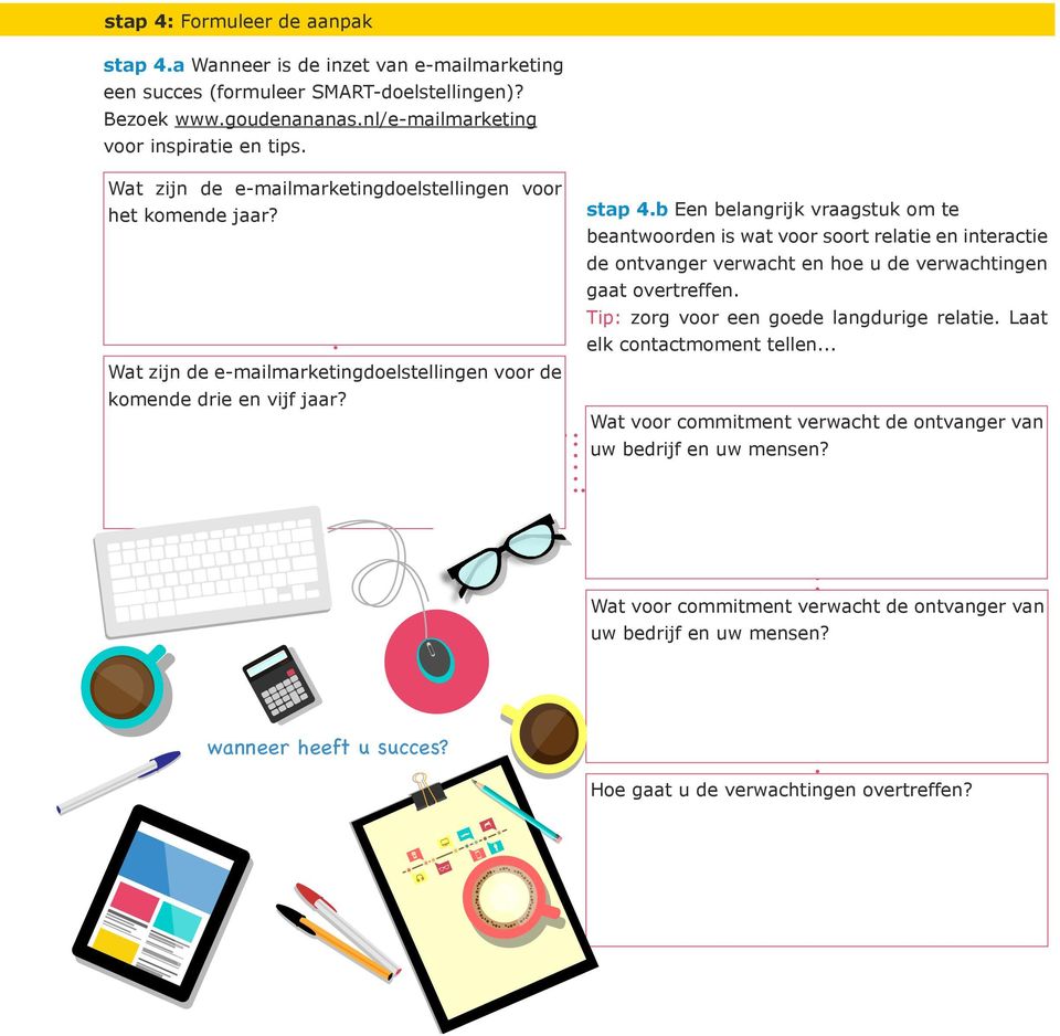 b Een belangrijk vraagstuk om te beantwoorden is wat voor soort relatie en interactie de ontvanger verwacht en hoe u de verwachtingen gaat overtreffen.