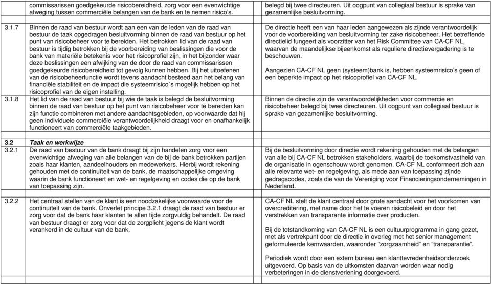 Het betrokken lid van de raad van bestuur is tijdig betrokken bij de voorbereiding van beslissingen die voor de bank van materiële betekenis voor het risicoprofiel zijn, in het bijzonder waar deze