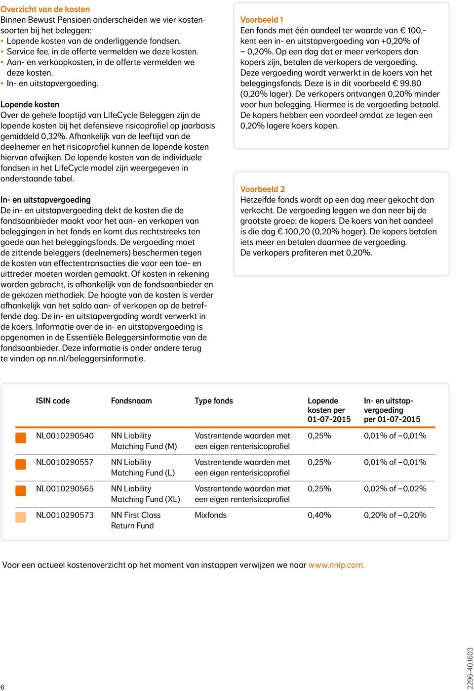 Lopende kosten Over de gehele looptijd van LifeCycle Beleggen zijn de lopende kosten bij het defensieve risicoprofiel op jaarbasis gemiddeld 0,32%.