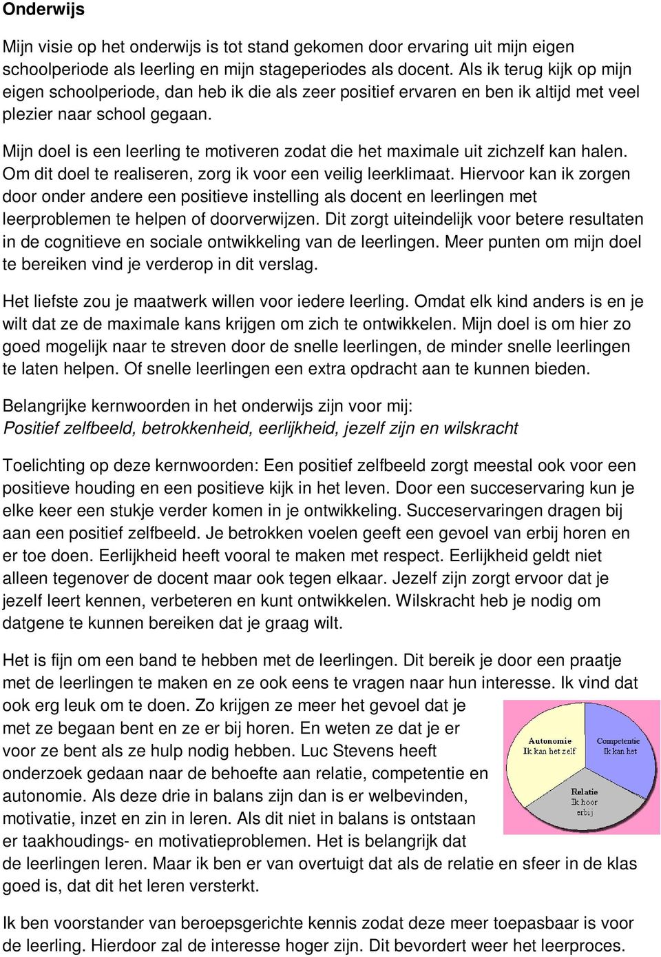 Mijn doel is een leerling te motiveren zodat die het maximale uit zichzelf kan halen. Om dit doel te realiseren, zorg ik voor een veilig leerklimaat.