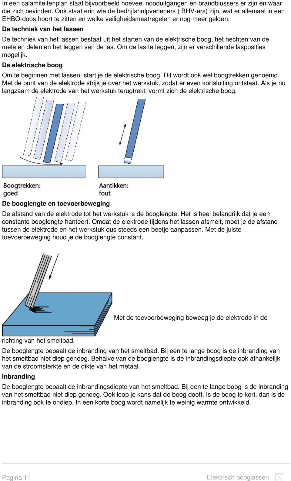 De techniek van het lassen De techniek van het lassen bestaat uit het starten van de elektrische boog, het hechten van de metalen delen en het leggen van de las.