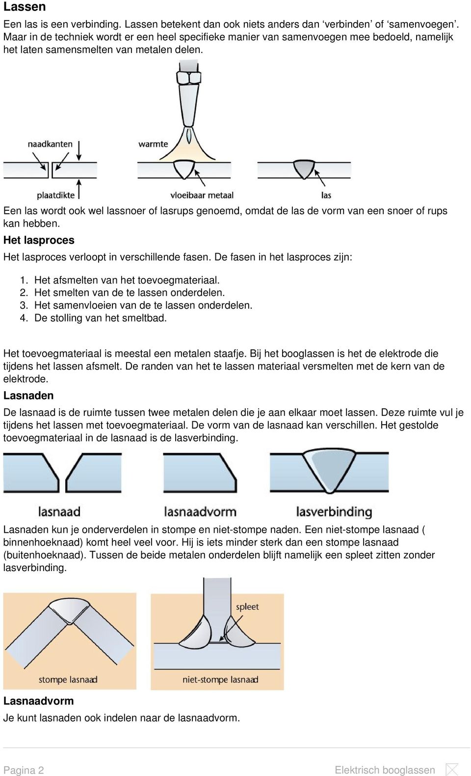 Een las wordt ook wel lassnoer of lasrups genoemd, omdat de las de vorm van een snoer of rups kan hebben. Het lasproces Het lasproces verloopt in verschillende fasen.