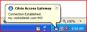 De Citrix Access Gateway Plugin wordt nu opgestart en in de system tray verschijnt de volgende melding: Je hebt nu