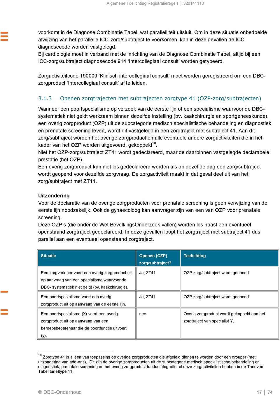 Bij cardiologie moet in verband met de inrichting van de Diagnose Combinatie Tabel, altijd bij een ICC-zorg/subtraject diagnosecode 914 Intercollegiaal consult worden getypeerd.