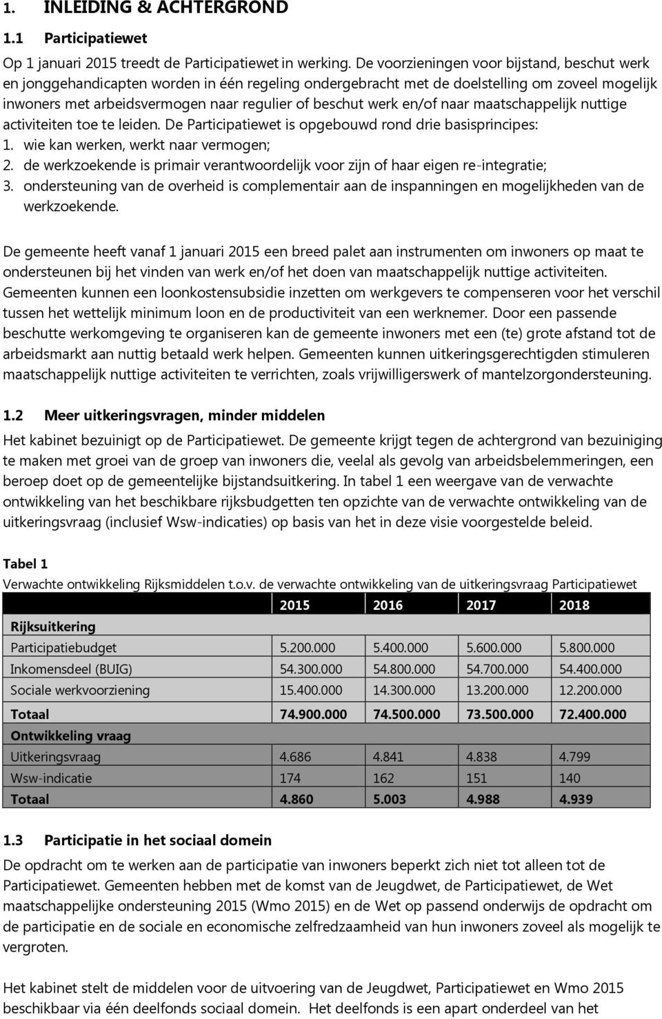 werk en/of naar maatschappelijk nuttige activiteiten toe te leiden. De Participatiewet is opgebouwd rond drie basisprincipes: 1. wie kan werken, werkt naar vermogen; 2.