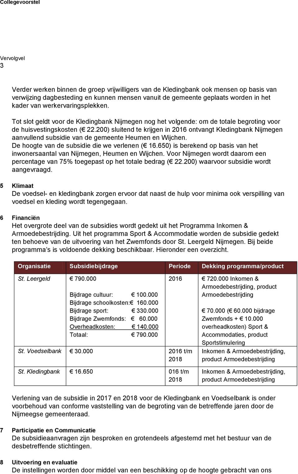200) sluitend te krijgen in 2016 ontvangt Kledingbank Nijmegen aanvullend subsidie van de gemeente Heumen en Wijchen. De hoogte van de subsidie die we verlenen ( 16.