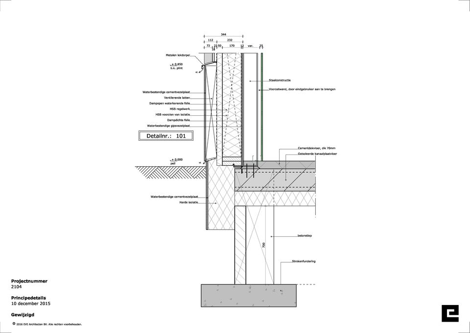 plint Staalconstructie Waterbestendige cementvezelplaat Voorzetwand, door eindgebruiker aan te brengen