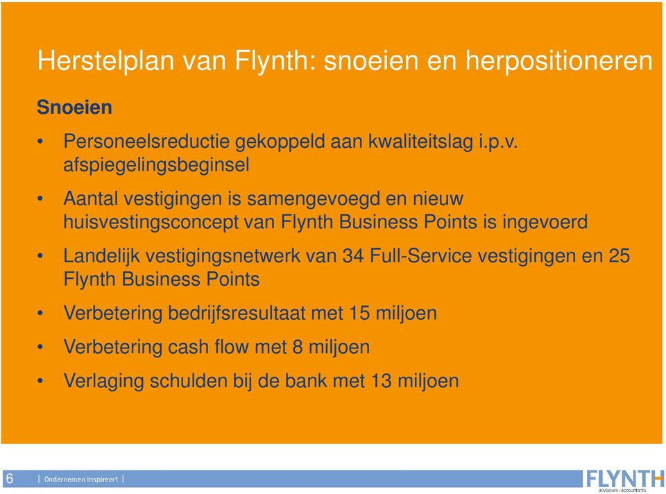 afspiegelingsbeginsel Aantal vestigingen is samengevoegd en nieuw huisvestingsconcept van Flynth Business Points