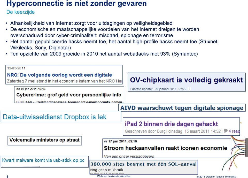 cyber-criminaliteit: misdaad, spionage en terrorisme Het aantal gepubliceerde hacks neemt toe, het aantal high-profile