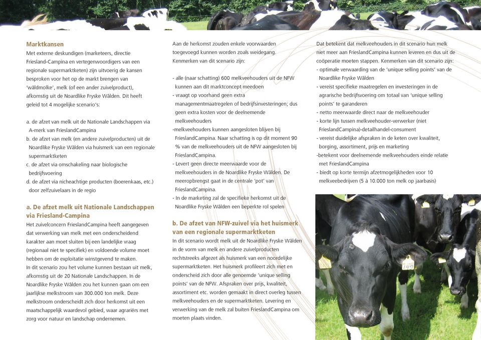 de afzet van melk uit de Nationale Landschappen via _A-merk van FrieslandCampina b.