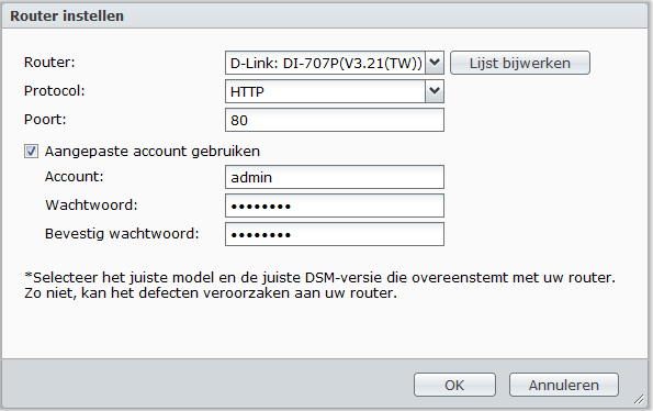 Ga naar Hoofdmenu > Configuratiescherm > Routerconfiguratie om uw router en poort doorsturen regels in te stellen.