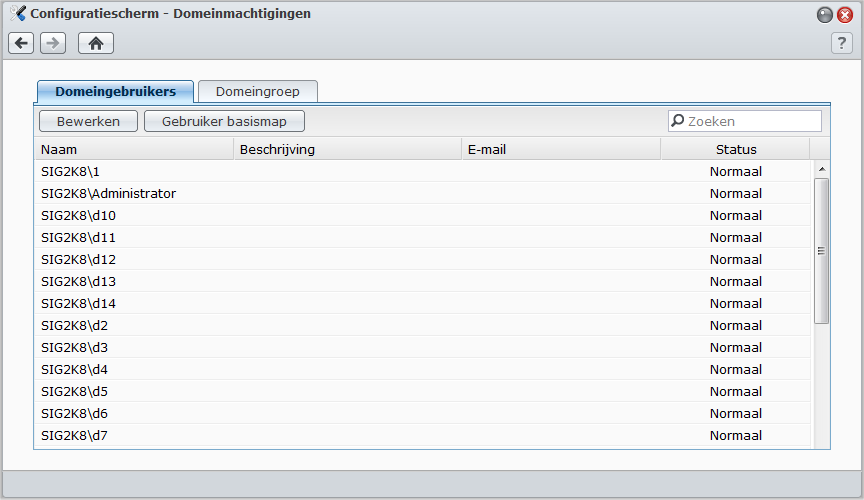 Basismap van de gebruiker maken Ga naar Hoofdmenu > Configuratiescherm > Domeinmachtigingen om de basismap van de domeingebruiker aan te maken.