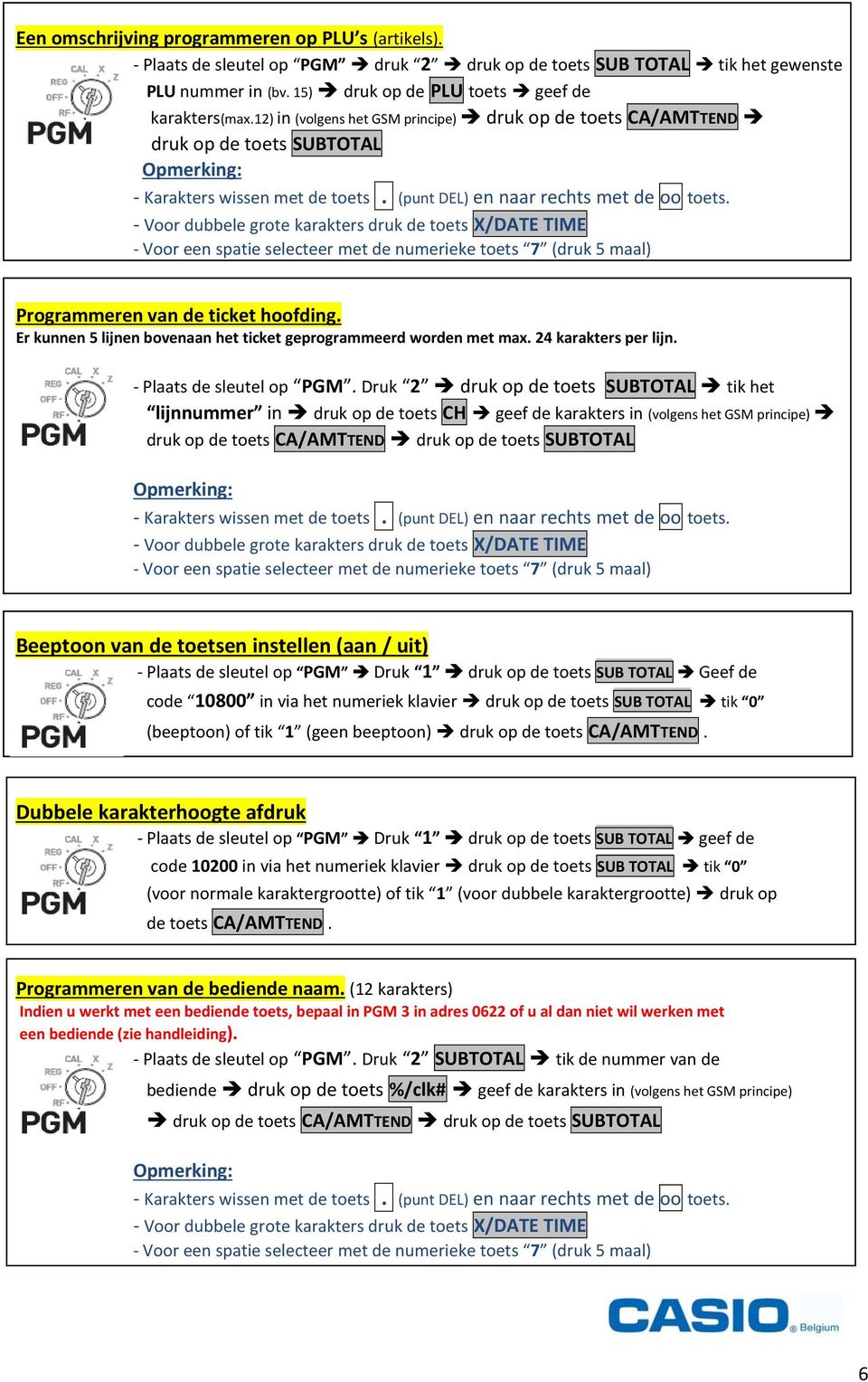 - Voor dubbele grote karakters druk de toets X/DATE TIME - Voor een spatie selecteer met de numerieke toets 7 (druk 5 maal) Programmeren van de ticket hoofding.