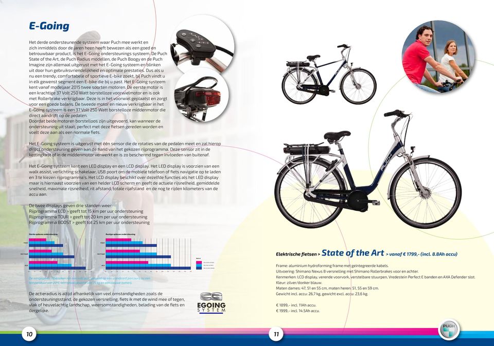 De Puch State of the Art, de Puch Radius modellen, de Puch Boogy en de Puch Imagine zijn allemaal uitgerust met het E-Going systeem en blinken uit door hun gebruiksvriendelijkheid en optimale