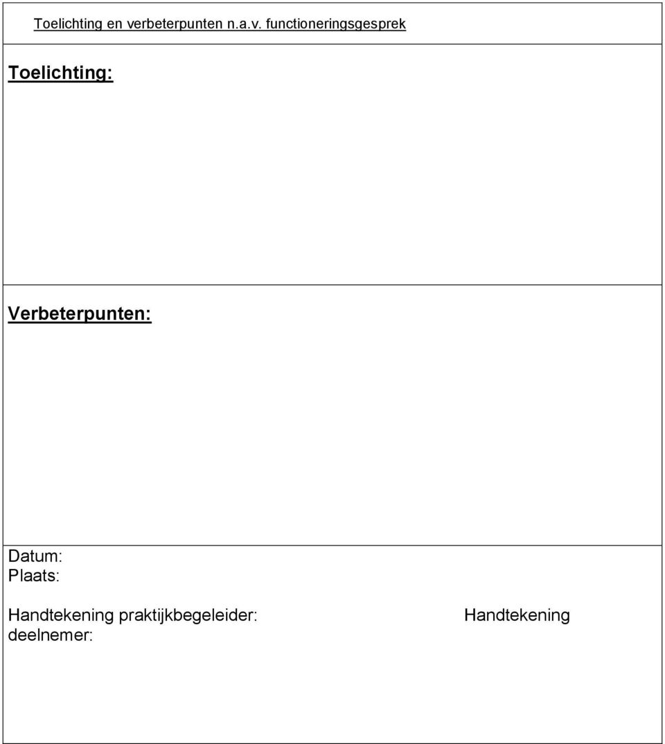 functioneringsgesprek Toelichting: