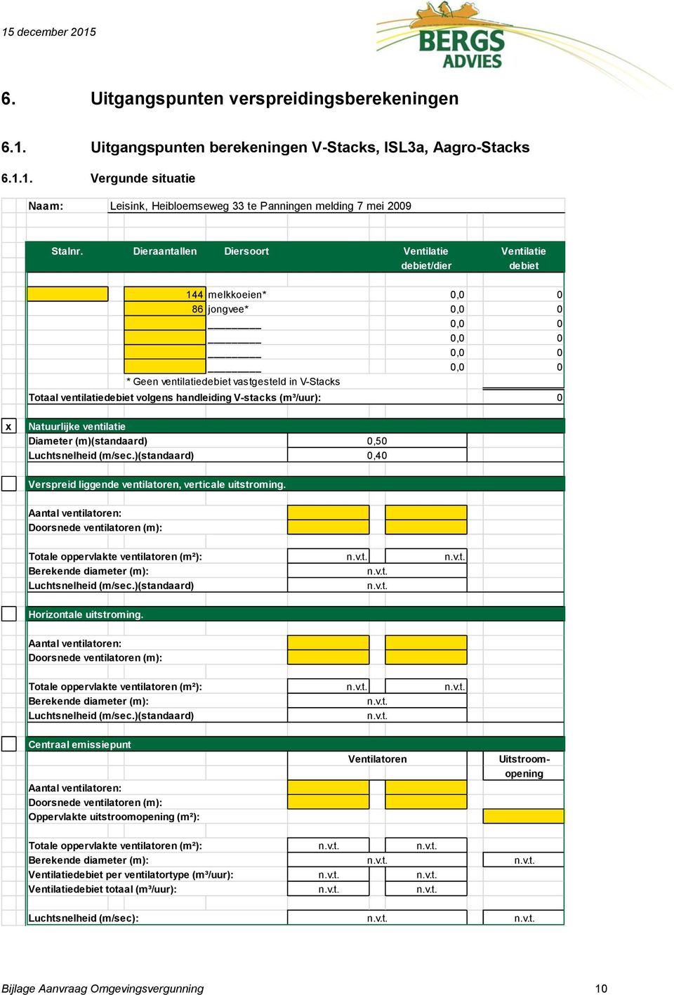 (m³/uur): 0 x Natuurlijke ventilatie Diameter (m)(standaard) 0,50 Luchtsnelheid (m/sec.)(standaard) 0,40 Verspreid liggende ventilatoren, verticale uitstroming.