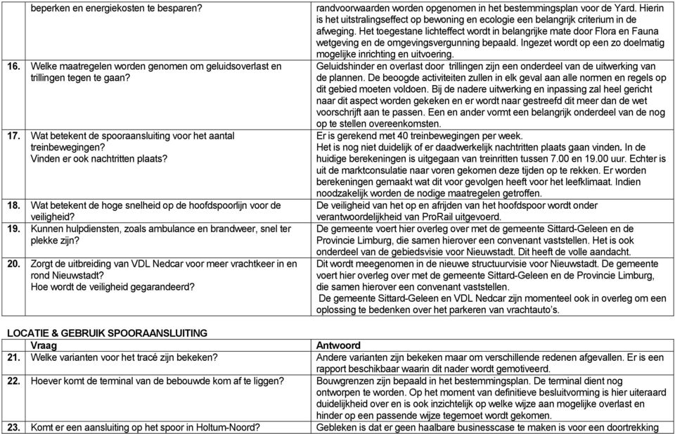 Zorgt de uitbreiding van VDL Nedcar voor meer vrachtkeer in en rond Nieuwstadt? Hoe wordt de veiligheid gegarandeerd? randvoorwaarden worden opgenomen in het bestemmingsplan voor de Yard.