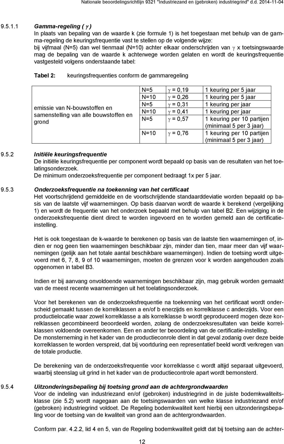 (N=5) dan wel tienmaal (N=10) achter elkaar onderschrijden van x toetsingswaarde mag de bepaling van de waarde k achterwege worden gelaten en wordt de keuringsfrequentie vastgesteld volgens