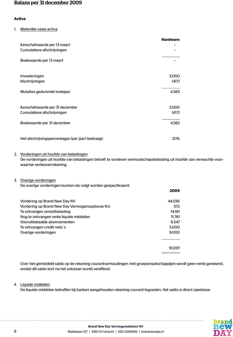 583 Het afschrijvingspercentages (per jaar) bedraagt: 20% 2.