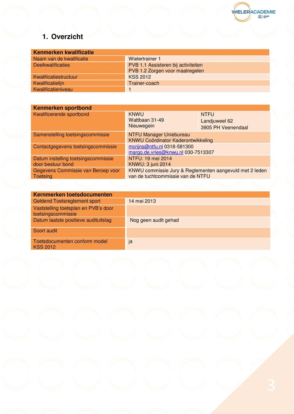 toetsingscommissie NTFU Manager Uniebureau KNWU Coördinator Kaderontwikkeling Contactgegevens toetsingscommissie mcrijns@ntfu.nl 0318-581300 margo.de.vries@knwu.