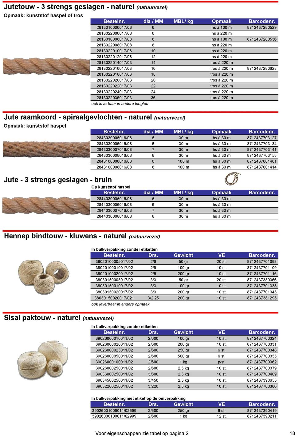 2813022018017/03 18 tros à 220 m 2813022020017/03 20 tros à 220 m 2813022022017/03 22 tros à 220 m 2813022024017/03 24 tros à 220 m 2813022036017/03 36 tros à 220 m ook leverbaar in andere lengtes