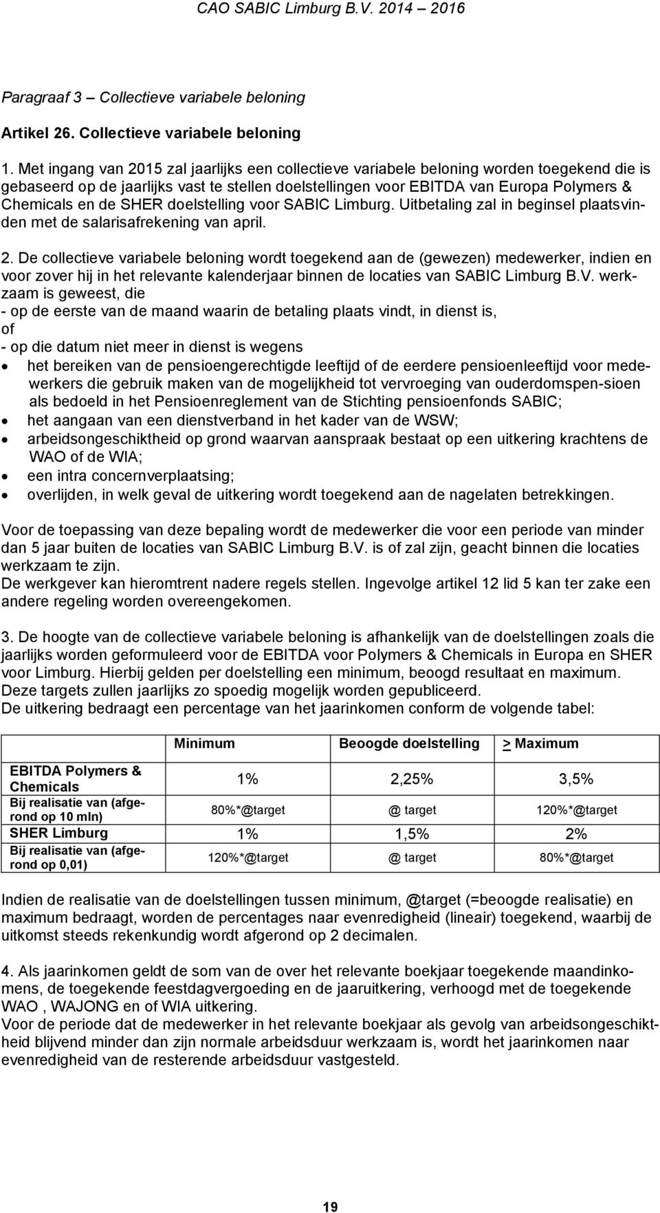 SHER doelstelling voor SABIC Limburg. Uitbetaling zal in beginsel plaatsvinden met de salarisafrekening van april. 2.