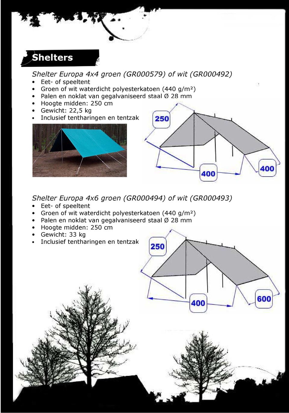 tentzak Shelter Europa 4x6 groen (GR000494) of wit (GR000493) Eet- of speeltent Groen of wit waterdicht polyesterkatoen (440