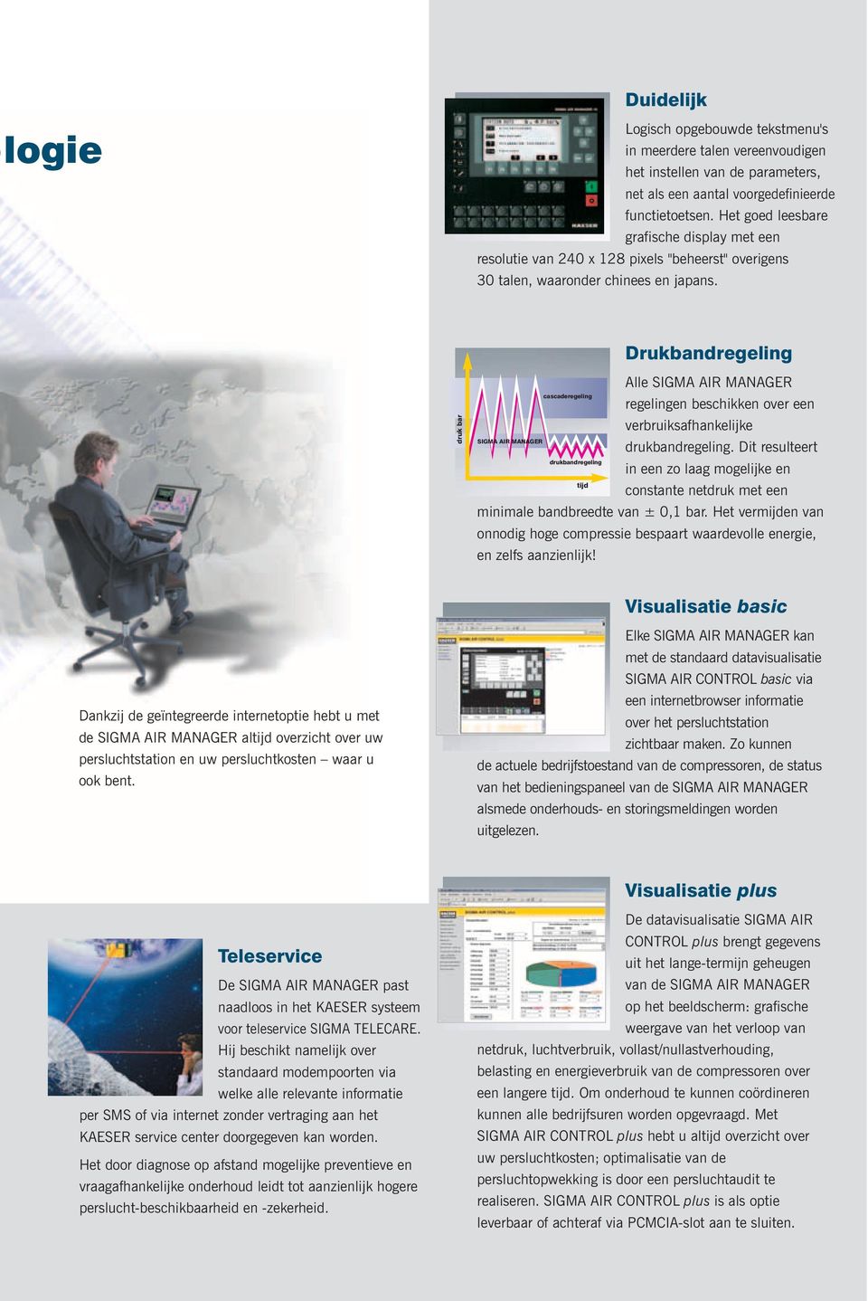 Drukbandregeling druk bar cascaderegeling SIGMA AIR MANAGER drukbandregeling tijd Alle SIGMA AIR MANAGER regelingen beschikken over een verbruiksafhankelijke drukbandregeling.