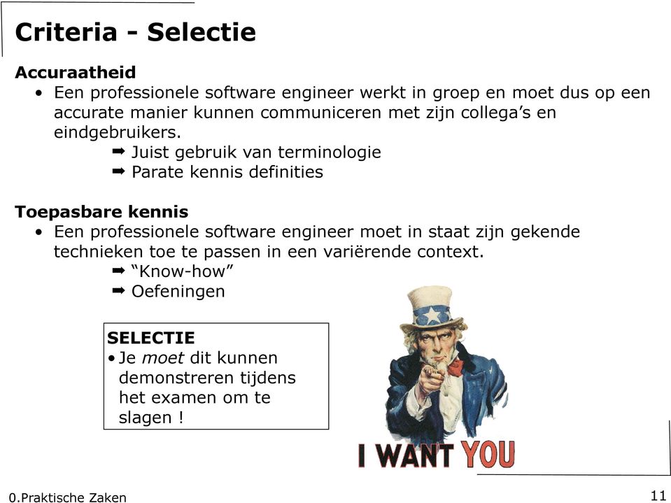 Juist gebruik van terminologie Parate kennis definities Toepasbare kennis Een professionele software engineer moet