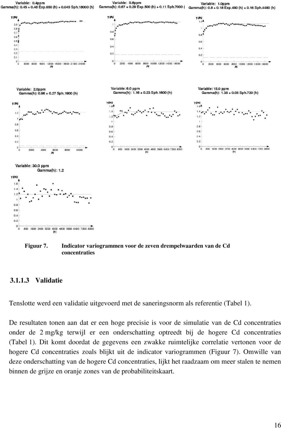 De resultaten tonen aan dat er een hoge precisie is voor de simulatie van de Cd concentraties onder de 2 mg/kg terwijl er een onderschatting optreedt bij de hogere Cd