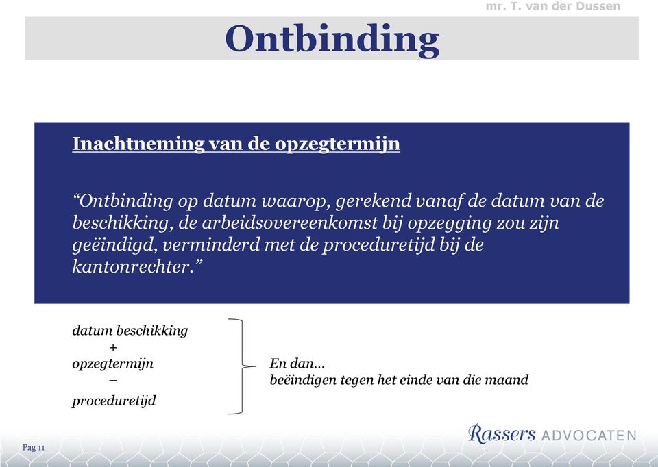 datum waarop, gerekend vanaf de datum van de beschikking, de arbeidsovereenkomst bij opzegging