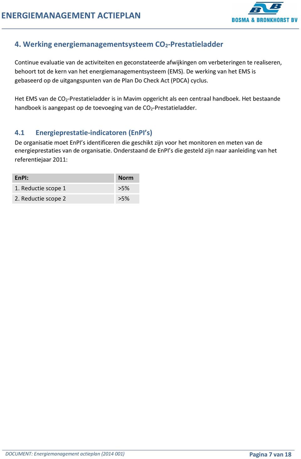 Het EMS van de CO 2-Prestatieladder is in Mavim opgericht als een centraal handboek. Het bestaande handboek is aangepast op de toevoeging van de CO 2-Prestatieladder. 4.