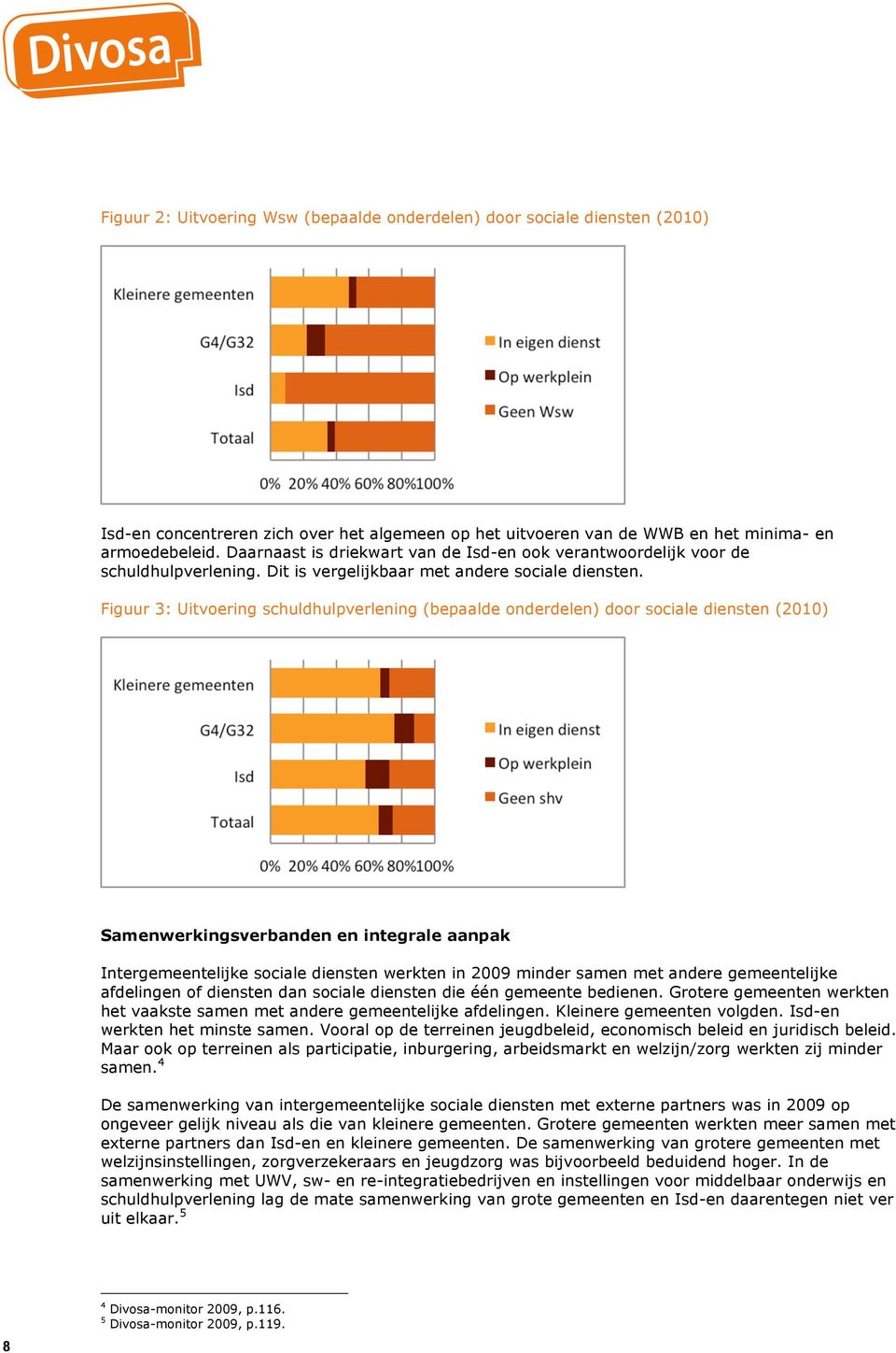 Figuur 3: Uitvoering schuldhulpverlening (bepaalde onderdelen) door sociale diensten (2010) Samenwerkingsverbanden en integrale aanpak Intergemeentelijke sociale diensten werkten in 2009 minder samen