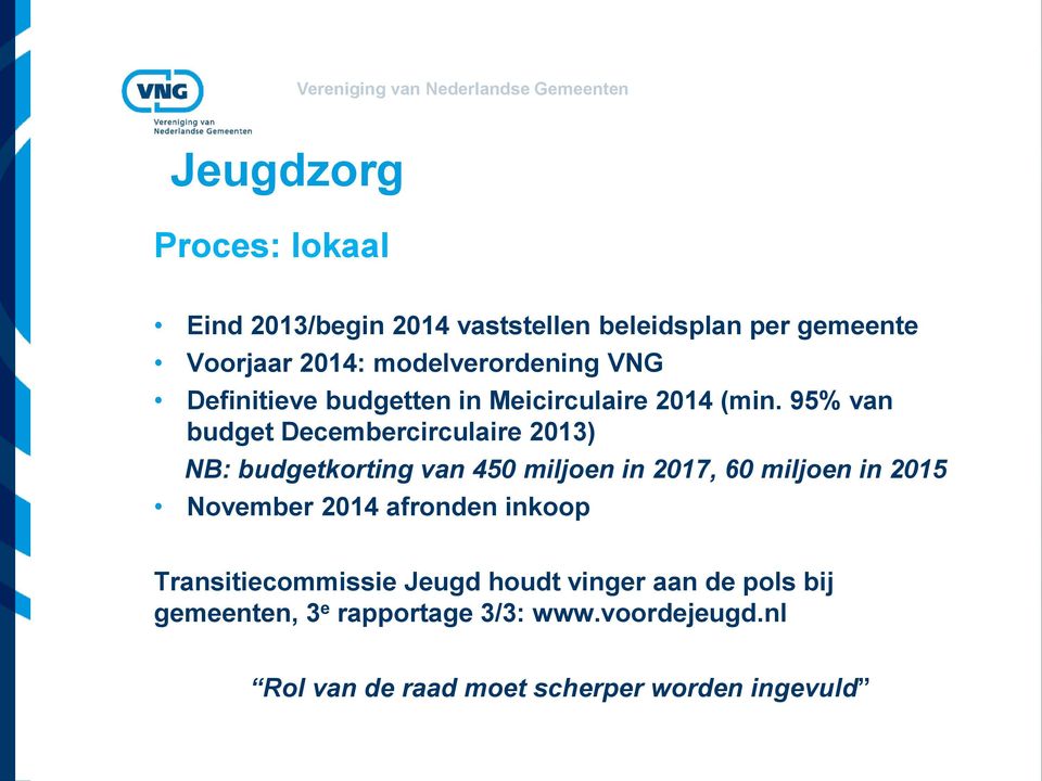 95% van budget Decembercirculaire 2013) NB: budgetkorting van 450 miljoen in 2017, 60 miljoen in 2015 November