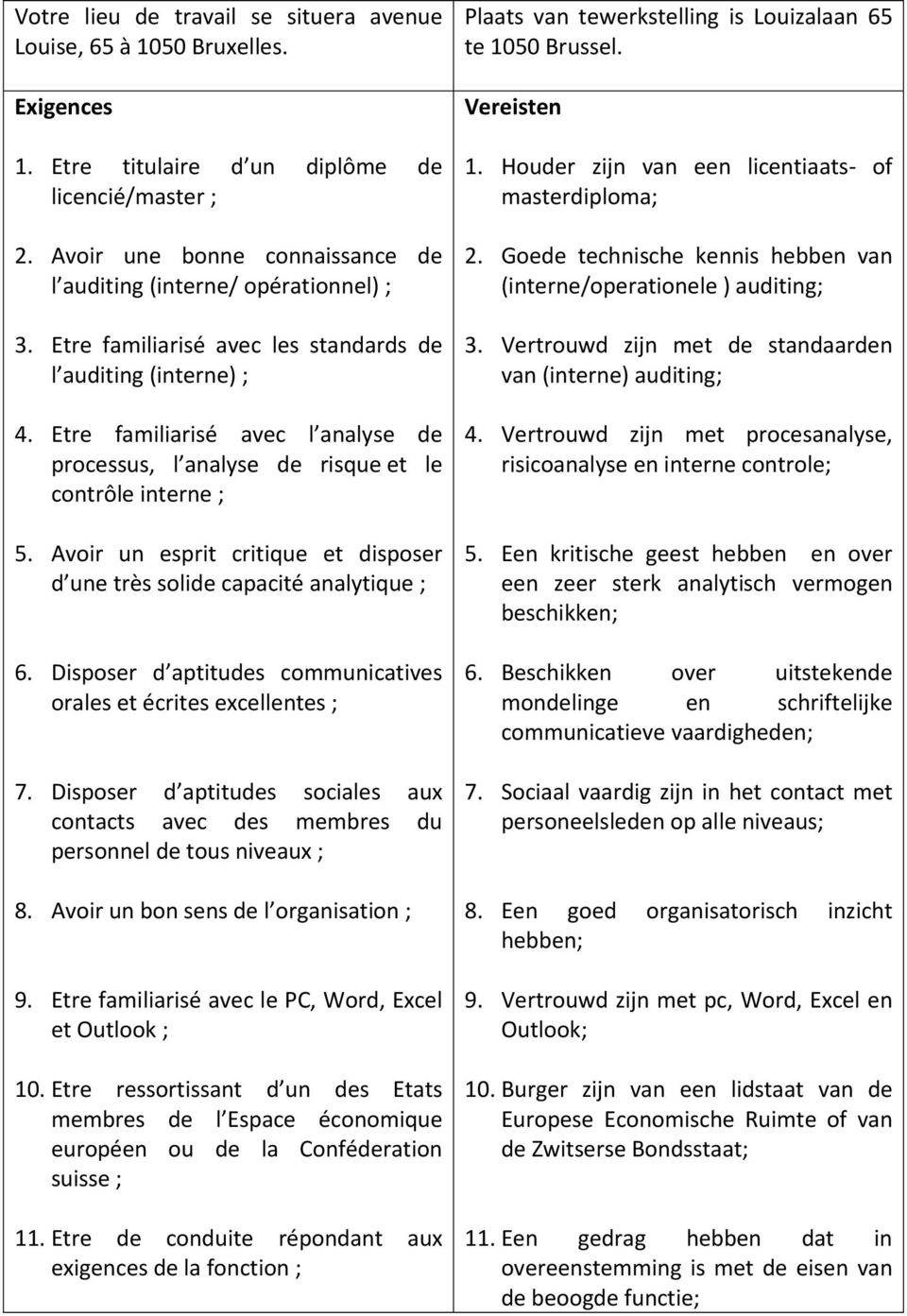 Etre familiarisé avec l analyse de processus, l analyse de risque et le contrôle interne ; 5. Avoir un esprit critique et disposer d une très solide capacité analytique ; 6.