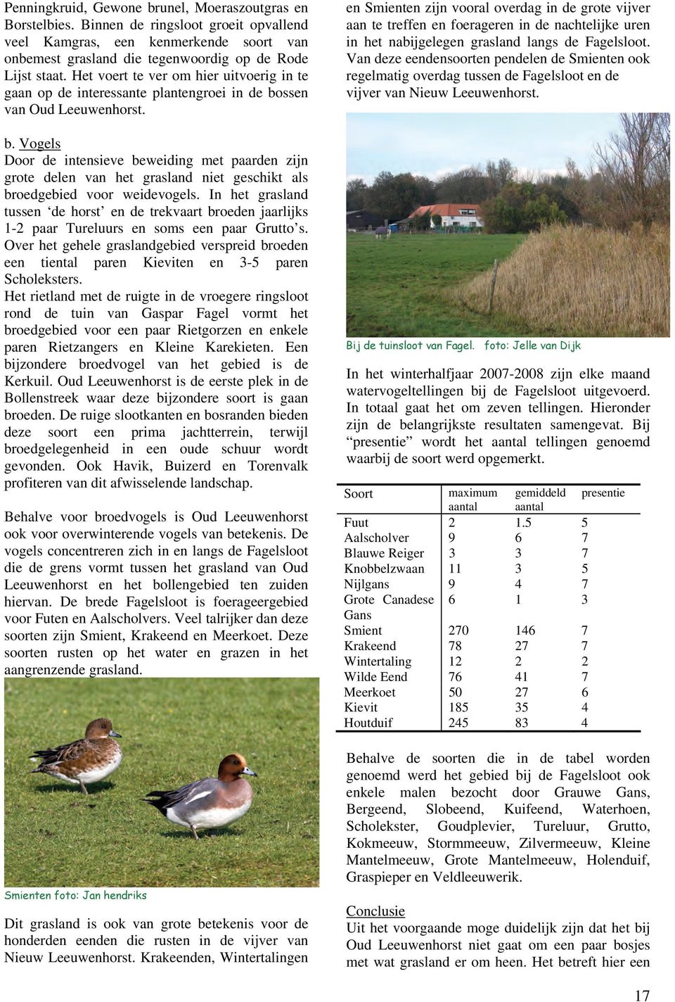 ssen van Oud Leeuwenhorst. b. Vogels Door de intensieve beweiding met paarden zijn grote delen van het grasland niet geschikt als broedgebied voor weidevogels.