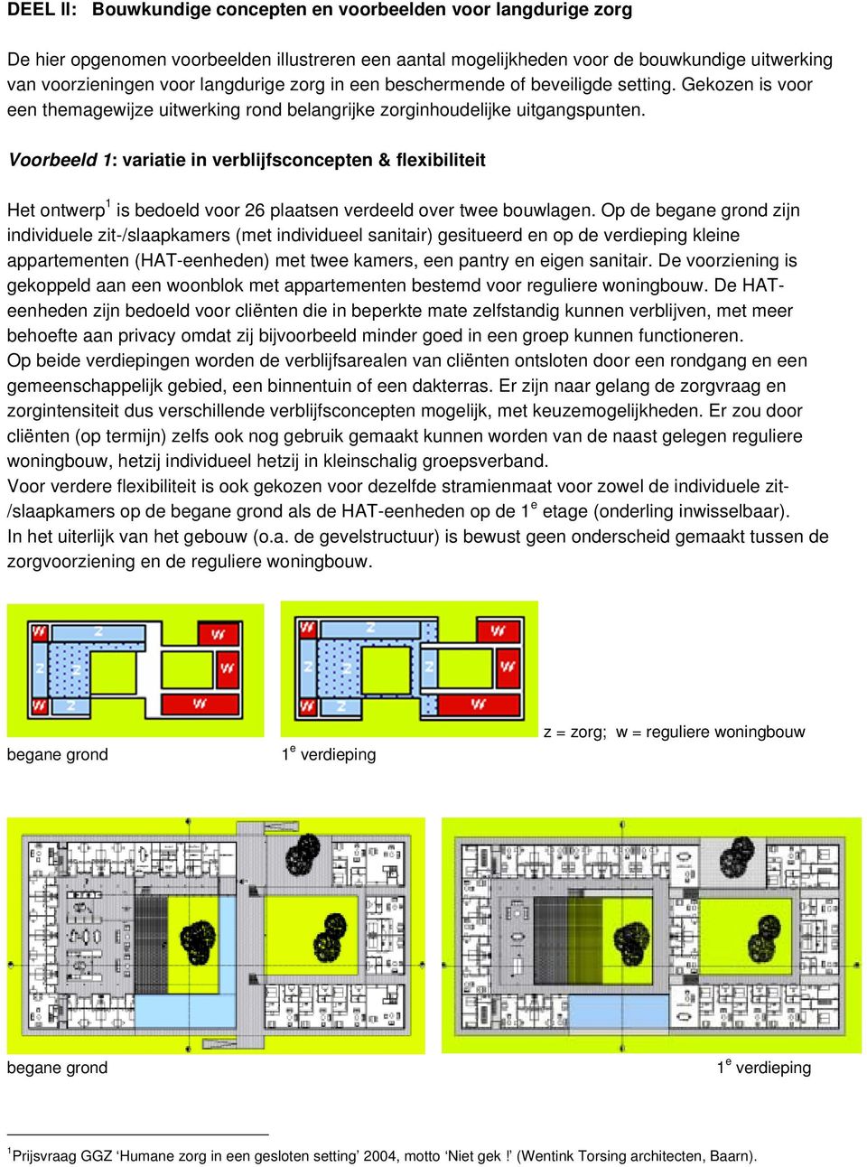 Voorbeeld 1: variatie in verblijfsconcepten & flexibiliteit Het ontwerp 1 is bedoeld voor 26 plaatsen verdeeld over twee bouwlagen.