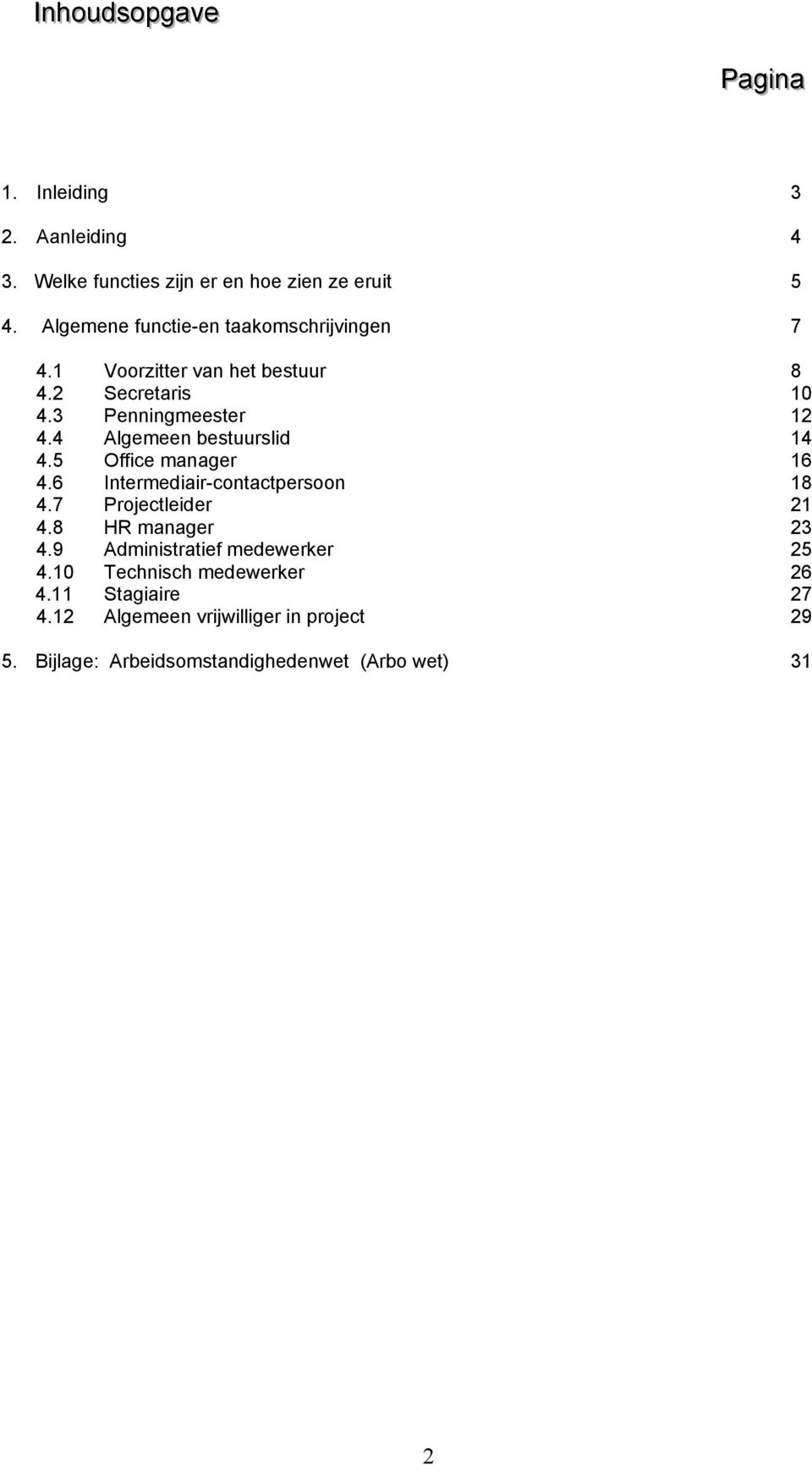 4 Algemeen bestuurslid 14 4.5 Office manager 16 4.6 Intermediair-contactpersoon 18 4.7 Projectleider 21 4.8 HR manager 23 4.