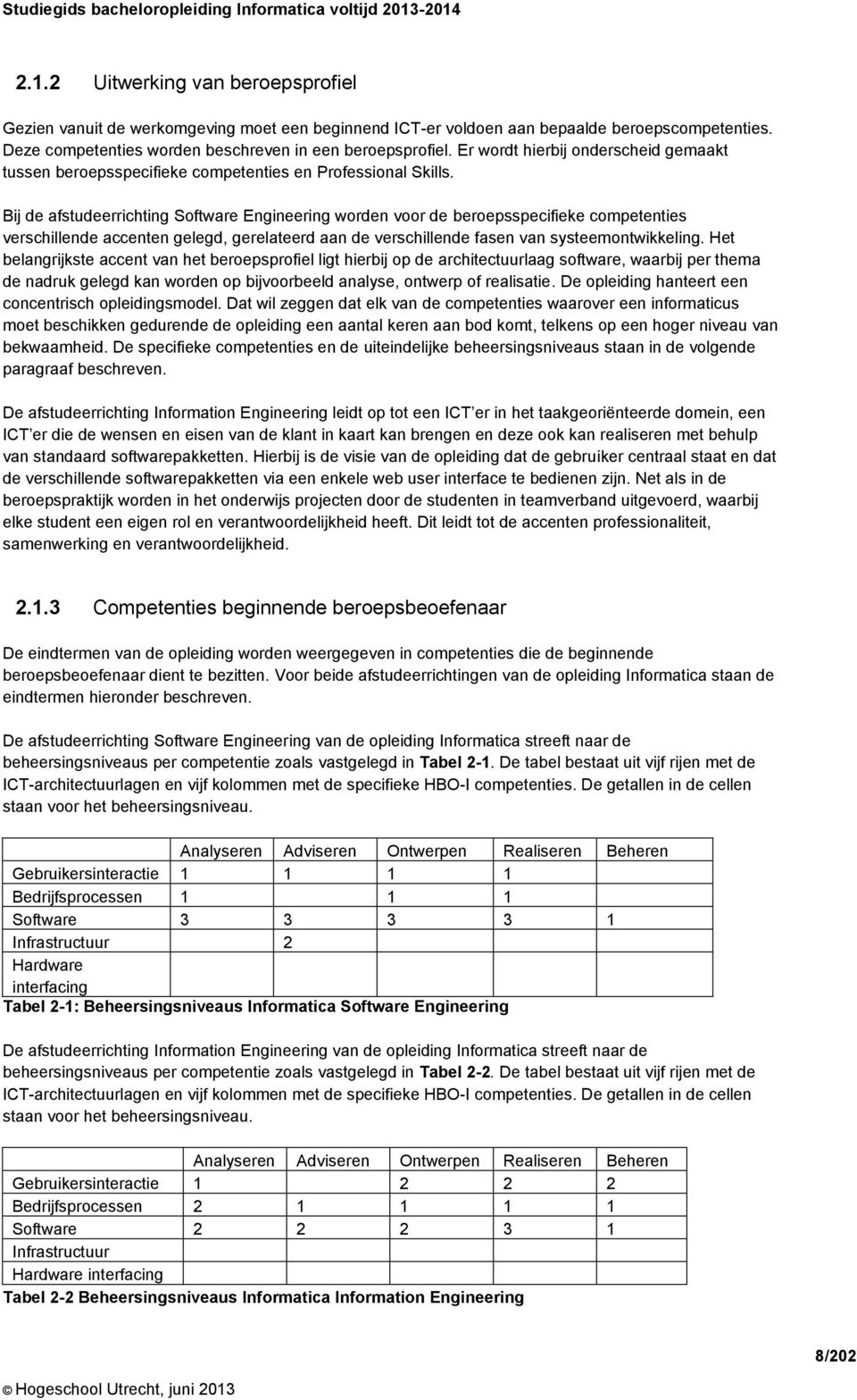 Bij de afstudeerrichting Software Engineering worden voor de beroepsspecifieke competenties verschillende accenten gelegd, gerelateerd aan de verschillende fasen van systeemontwikkeling.