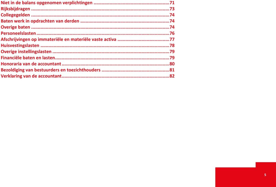 .. 76 Afschrijvingen op immateriële en materiële vaste activa... 77 Huisvestingslasten.