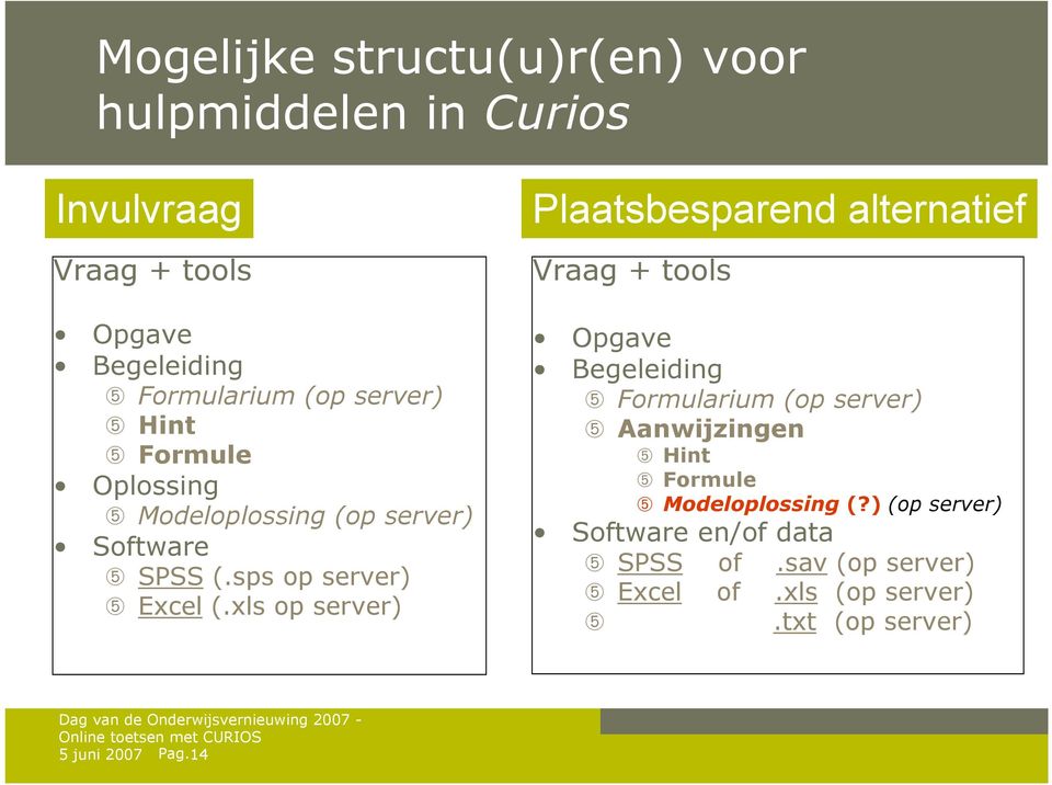 xls op server) Plaatsbesparend alternatief Vraag + tools Opgave Begeleiding ➄ Formularium (op server) ➄ Aanwijzingen ➄ Hint