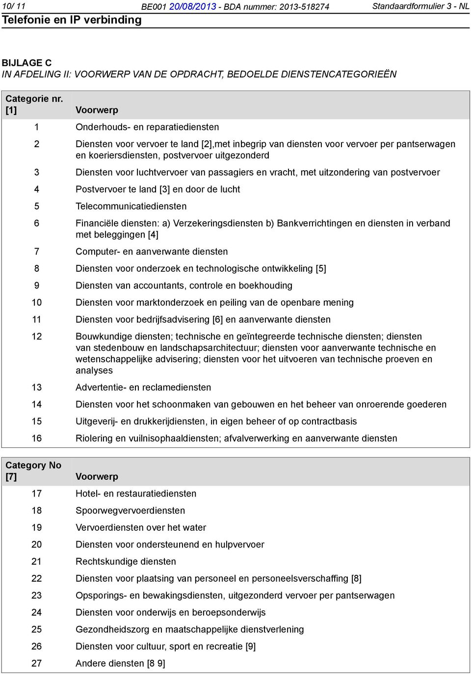 voor luchtvervoer van passagiers en vracht, met uitzondering van postvervoer 4 Postvervoer te land [3] en door de lucht 5 Telecommunicatiediensten 6 Financiële diensten: a) Verzekeringsdiensten b)