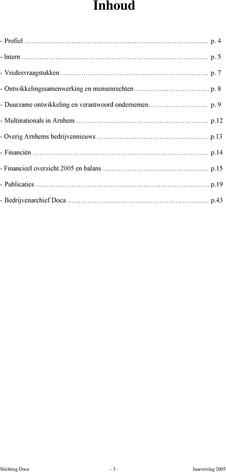 . p.13 - Financiën p.14 - Financieel overzicht 2005 en balans.. p.15 - Publicaties... p.19 - Bedrijvenarchief Doca p.