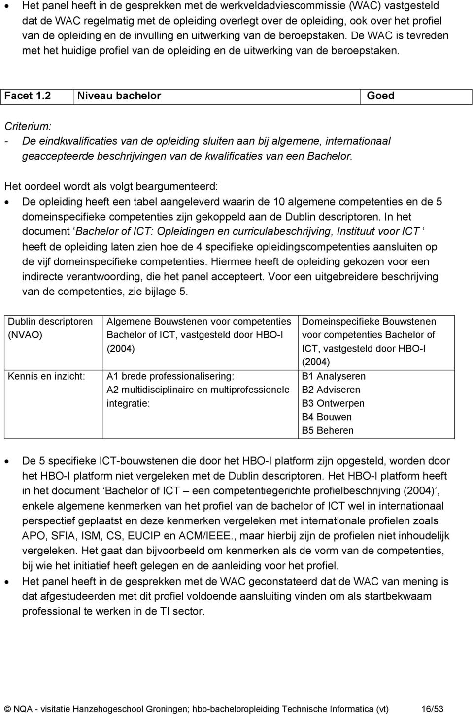 2 Niveau bachelor Goed Criterium: - De eindkwalificaties van de opleiding sluiten aan bij algemene, internationaal geaccepteerde beschrijvingen van de kwalificaties van een Bachelor.